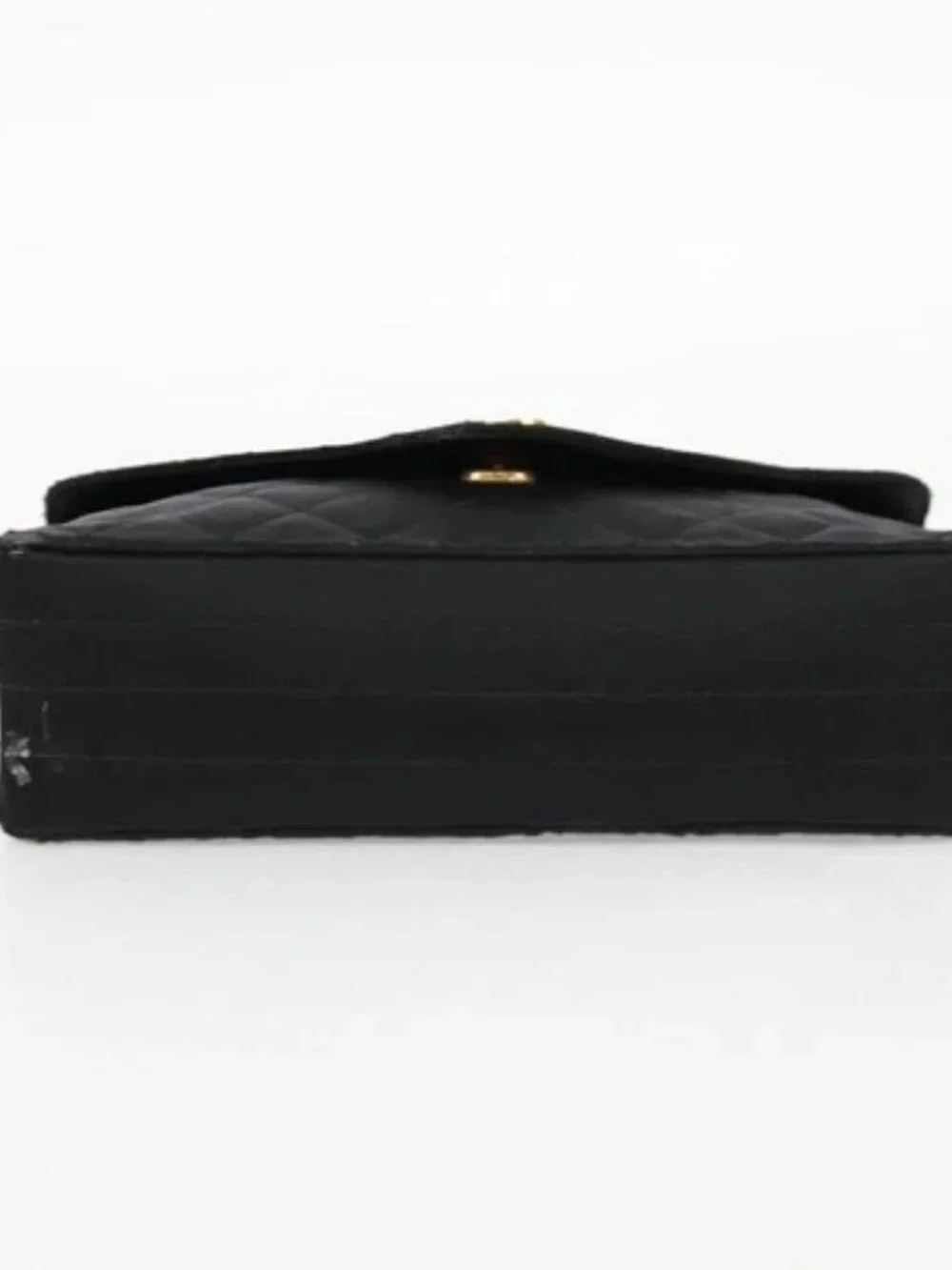 CHANEL Matelasse Chain Shoulder Bag Satin Black Gold CC Auth bs8554
